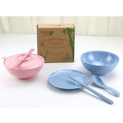 China Modern Biodegradable Bamboo Fiber Bowl Spoon Tableware Chopsticks Kids Eco Friendly Tableware Set for sale