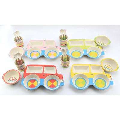 China Viable High Quality Cute Cartoon Fiber Dish Cup Kid Tableware Place Bamboo Bamboo Dinner Set for sale