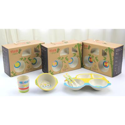 China 2020 New Product Eco Ideas Sustainable Bamboo Fiber Cup Child Bamboo Fiber Cutlery Bowl Spoon Cute Dinner Set for sale