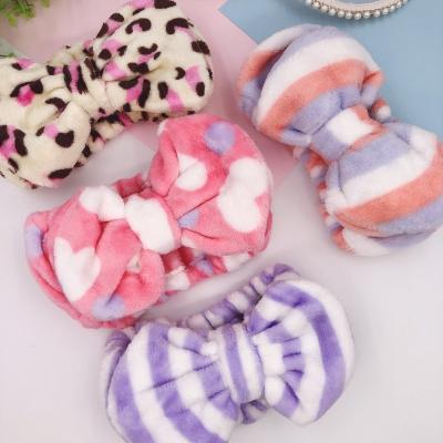 China 2021 New Designs Popular Elastic Plush Spa Headband Cotton Leopard Print Soft Elastic Headband For Woman for sale