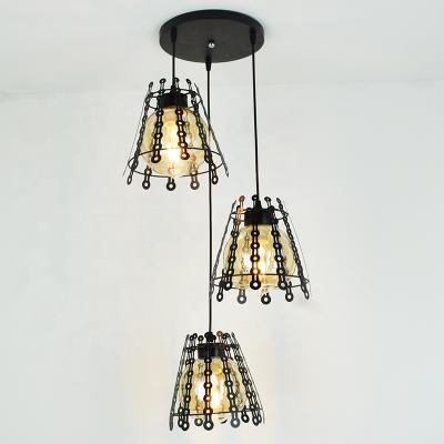 China Modern glass iron dining lamp three head droplight dining room chandelier for sale