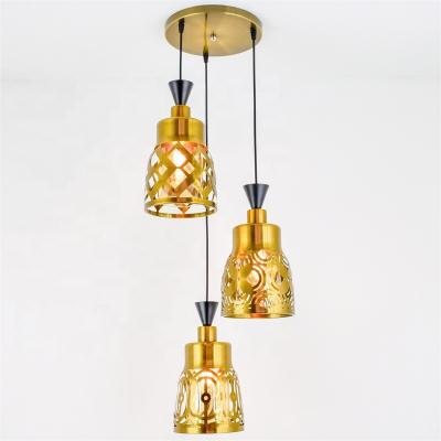 China Modern gold and bronze iron lamp three head droplight modern glass dining chandelier for sale