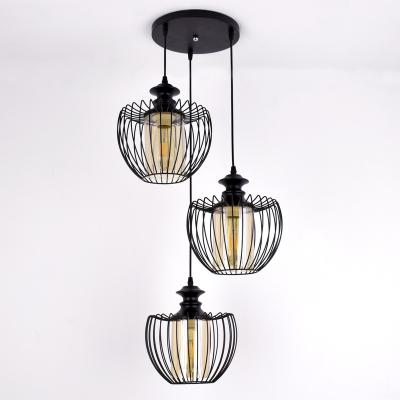 China Modern glass iron dining lamp three head droplight dining room chandelier for sale