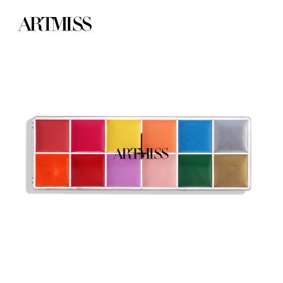 China ARTMISS 12 Colors Waterproof Body Art Painting Private Label Colorful Makeup Face Paint Smooth Palette for sale