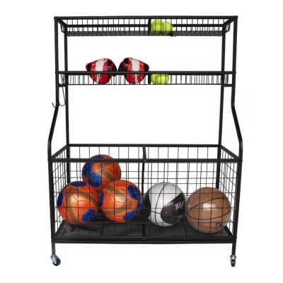 China Sporting Goods Indoor Viable Ball Storage Cart Organizer with Baskets and Hooks for sale