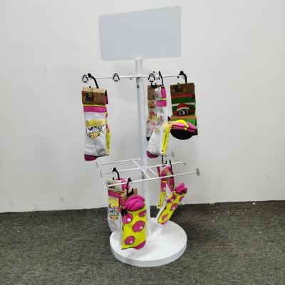 China Retail Stores Racks For Small Commodity Shop Sale Hat Sock Display Rack With Hooks Metal Rotating Display Stand Customized Color 100 Sets for sale