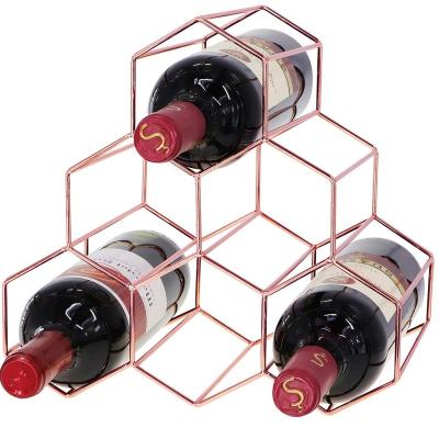 China Gold Rose Wine Rack Countertop Tapletop Geometric Stored Wine Rack 6 Bottles for sale