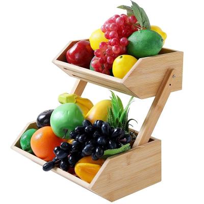 China Sustainable Countertop Fruit Basket Bowl For Vegetable Kitchen Dining Table 2 Tier Bamboo Bread Snacks Storage for sale