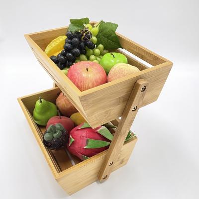 China Sustainable Bamboo 2-Tier Bread Fruit Basket Rack Holder Vegetable Bowl for Kitchen Countertops, Home Storage Basket Display Tray for sale