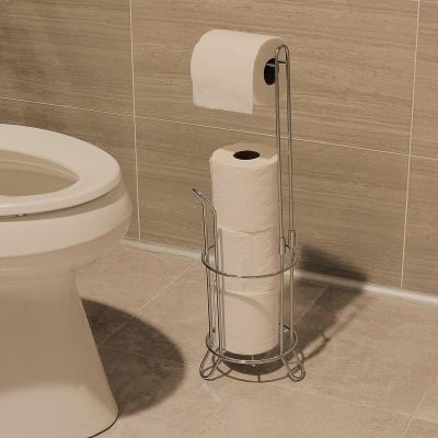 China Modern Toilet Paper Holder With Roll Dispenser Paper Hook For Bathroom Storage Free Standing Rack for sale