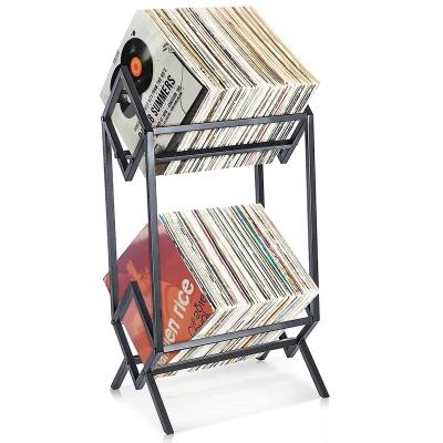 China Modern Heavy Duty Stored 2 Tier Vinyl Record Storage Rack Black LP Record Holder Album Book Storage Organizer for sale