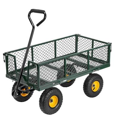 China Durable Garden Caddy Folding Four Wheel Push Mesh Steel Utility Garden Cart Heavy Duty With Removable Sides for sale