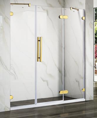 China Euro Gold 3 Panel Frameless Hinged Shower Doors Frameless Glass Shower Screen With Stainless Steel Hinges for sale