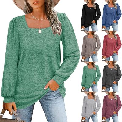 China New Fashion Autumn And Winter Women's Anti-Wrinkle Solid Color Round Neck Puff Long Sleeve Top Loose Pleated Casual T-shirt for sale