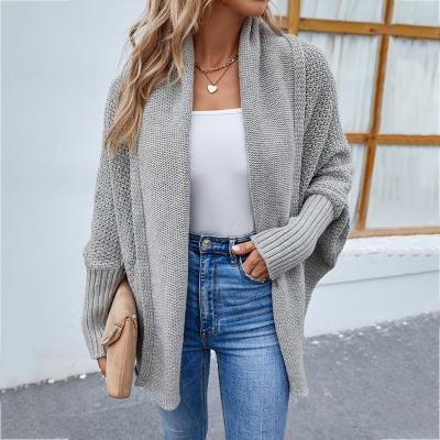 China New Autumn And Winter Women's Anti-wrinkle Solid Color Sweater Scarf Bat Long Sleeve Knitted Loose Cardigan Coat Top for sale