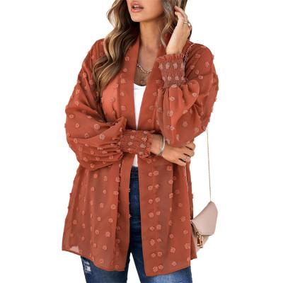 China Women 2022 Autumn New Thin Cardigan Jacket Anti-Shrink Fashion Jacquard Chiffon Top Chiffon Blouse Ladies Sun Protection Loose Casual Shirt for sale