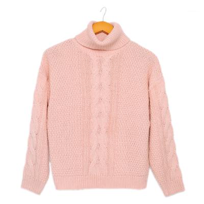 China Dropshipping Breathable High Neck Embossed Comfortable Loose Ladies Winter Designer Custom Knitted Sweater for sale