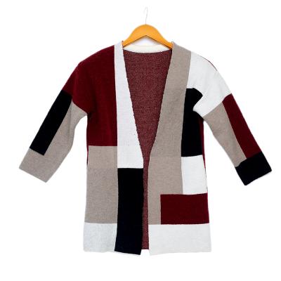 China Factory Design Breathable Color Women Stitching Splicing Custom Oversized Cardigan Knit Sweater for sale