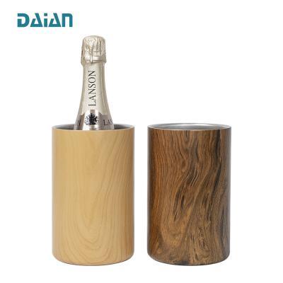 China Custom Portable Wooden Colorful Vacuum Stocked Light Weight Insulated Stainless Steel Champagne Ice Bucket Wine Chiller for sale