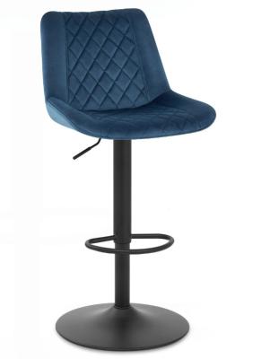 China Blue Velvet Kitchen Bar Stools With Adjustable And Swivel Black Leg for sale