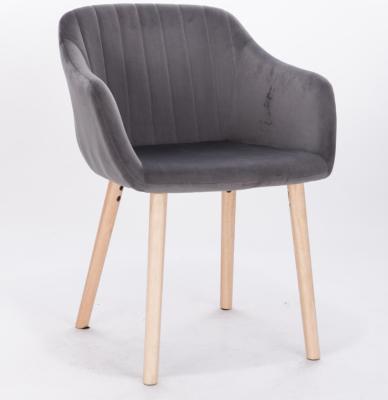 China Grey Velvet Mid Back Oak Comfortable Padded Dining Chairs for sale