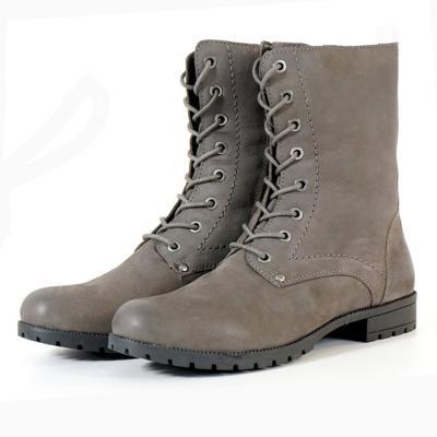 China Latest Design Anti-slippery Gray Lace-up Boots Combat Boots Botas Gray Leather Waterproof Military For Women for sale