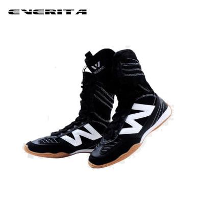 China Tendon Sole Mens TPR High Ankle Sports Leather Boots Black Boxing Shoes for sale