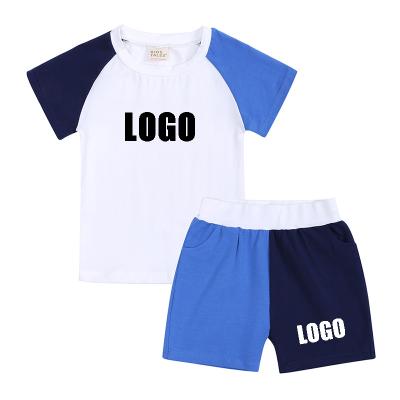 China Soft Summer Custom Logo Wholesale Children's Clothing T-shirts and Pants Set 100% Cotton Two Piece Girl's Boy's Shorts Sets for sale