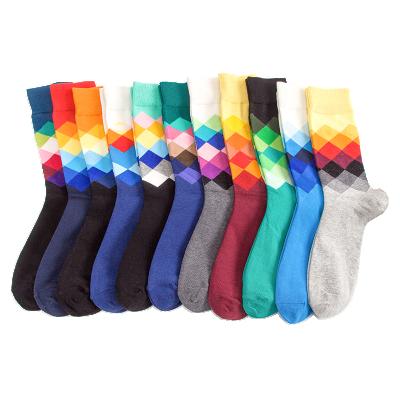 China Cotton Antibacterial Wholesale Custom Geometry Happy Funny Crew Dress Socks For Men And Women for sale