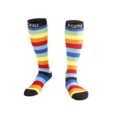 China Fashion Sports Knee High Compression Socks Running Antibacterial Custom Nylon Rainbow for sale