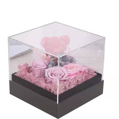 China Hot Sale Recyclable Acrylic Custom Clear Rose Gift Box Transparent Valentine's Day Flower Box Acrylic Flower Box for sale