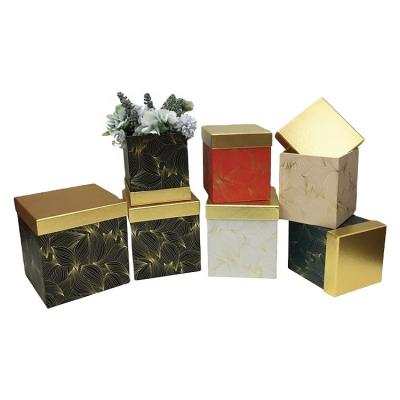 China Handmade Square Bronzing Leaf Square Gift Box Flower Three Piece Gift Box for sale