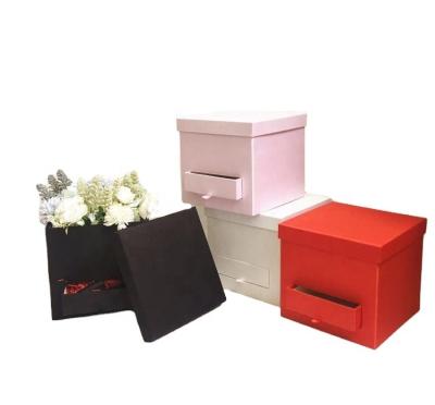 China Handmade High-Grade Satin Fabric Flowers Square Drawer Flower Gift Box for sale