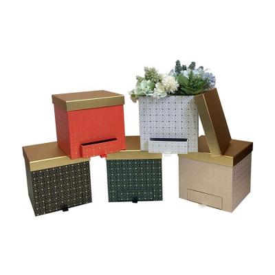 China Handmade high-grade bronzing square pattern flower box with drawer immortal flower rose box mate gift box for sale