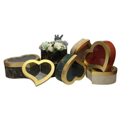 China Handmade High End Hot Stamping Three Piece Heart Shaped Gift Box Flower Box for sale