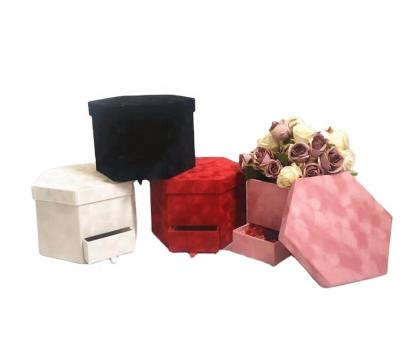 China Handmade Hexagon Diamond Flannel Drawer Flower Gift Box for sale