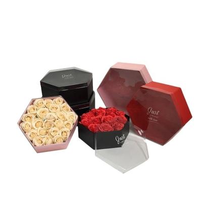 China Handmade three-piece gift box with hexagonal pvc lid for sale