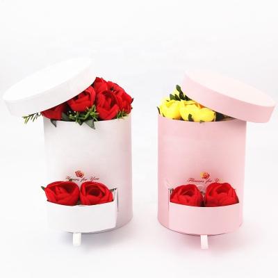 China Popular Pure Handmade Color Round Flower Gift Hat Box Pure With Drawer Luxury Cardboard Boxes For Flowers for sale