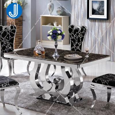 China Stainless Silver Rectangular Dining Table Marble Furniture Dining Room Furniture Marble Dining Table Set Dining Table Set for sale