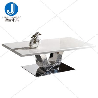 China Home Wholesale Stainless Steel Silver Rectangle Furniture Stainless Steel Frame Living Room Center Metal Marble Top Coffee Table for sale