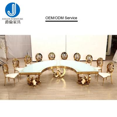 China Cheap Convertible Dinner Table Ideas Wedding Half Moon Wedding Table Supplier Metal Stainless Steel Wedding Table Arrangements for sale