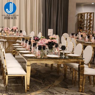 China Rectangular Wedding Dining Table Stainless Steel Wedding Dining Table Glass Top Table Rectangular Wedding Table for sale