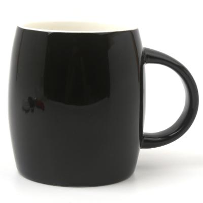 China Wholesale 450ml Viable Black Porcelain Drum Shape Ceramic Coffee Tea Mugs for sale