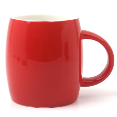 China Healthy Durable Stylish Red Porcelain 450ml Ceramic Drum Shape Coffee Tea Water Drinking Cups for sale