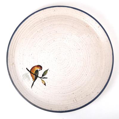 China Retro Old Matte White Color Handmade China Viable Printing Stoneware Ceramic Dinner Plates Dishes Sets for sale