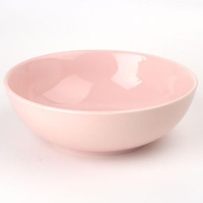 China Sustainable 7 Inch Stoneware Pink Color Glossy Finish Ceramic Soup Plates Bowls For Hotel Restaurant for sale