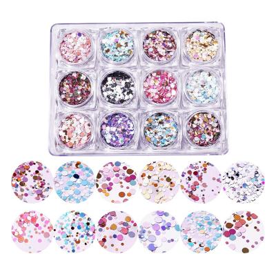 China Wholesale Plastic Ultra Thin Holographic 12 Colors / Set Round Laser Color Sequin Mixed Size Nails Art Manicure DIY Decorate for sale