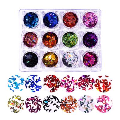 China Finger Nail Art Decoration New Products Wholesale 12 Color / Sets Laser Color Moon Sequins DIY Nail Art Decoration for sale