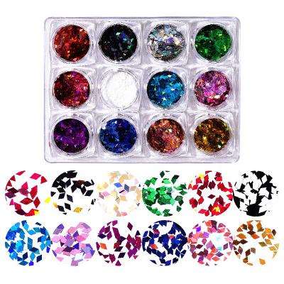 China Finger Nail Art Wholesale 12 Colors/Set Nail Art Square Laser Sequins Holographic Glitter Nail Sequins For Nail DIY Art Decoration for sale