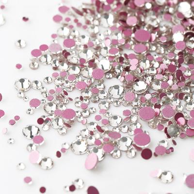 China Rose Red Background Bling Nail Art Color Rhinestone Crystal Hot Sale Wholesale ab multisection nail with different size nail decoration for sale